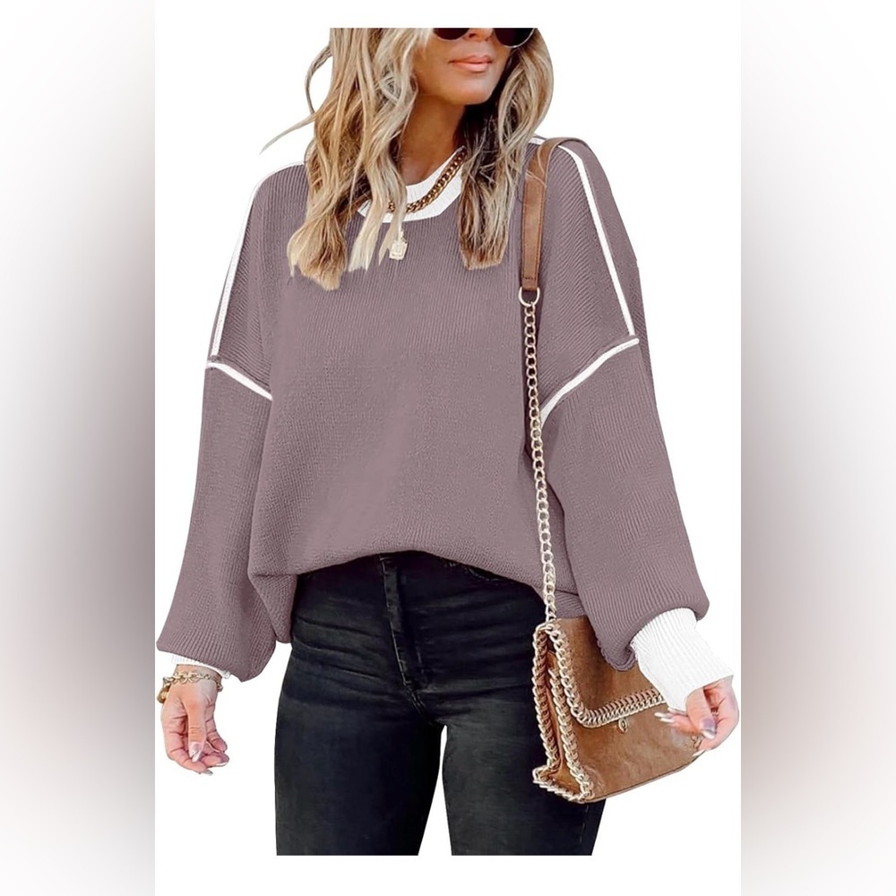 🆕Trendy Batwing Sleeve Colorblock Striped Knit Pullover Sweater